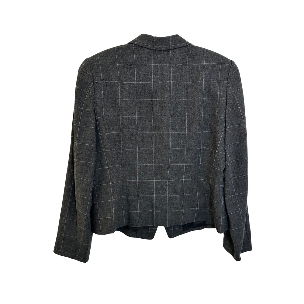 Linda Allard Ellen Tracy Blazer Size 14 Grey Wool Blend Windowpane Plaid Office - Picture 2 of 10